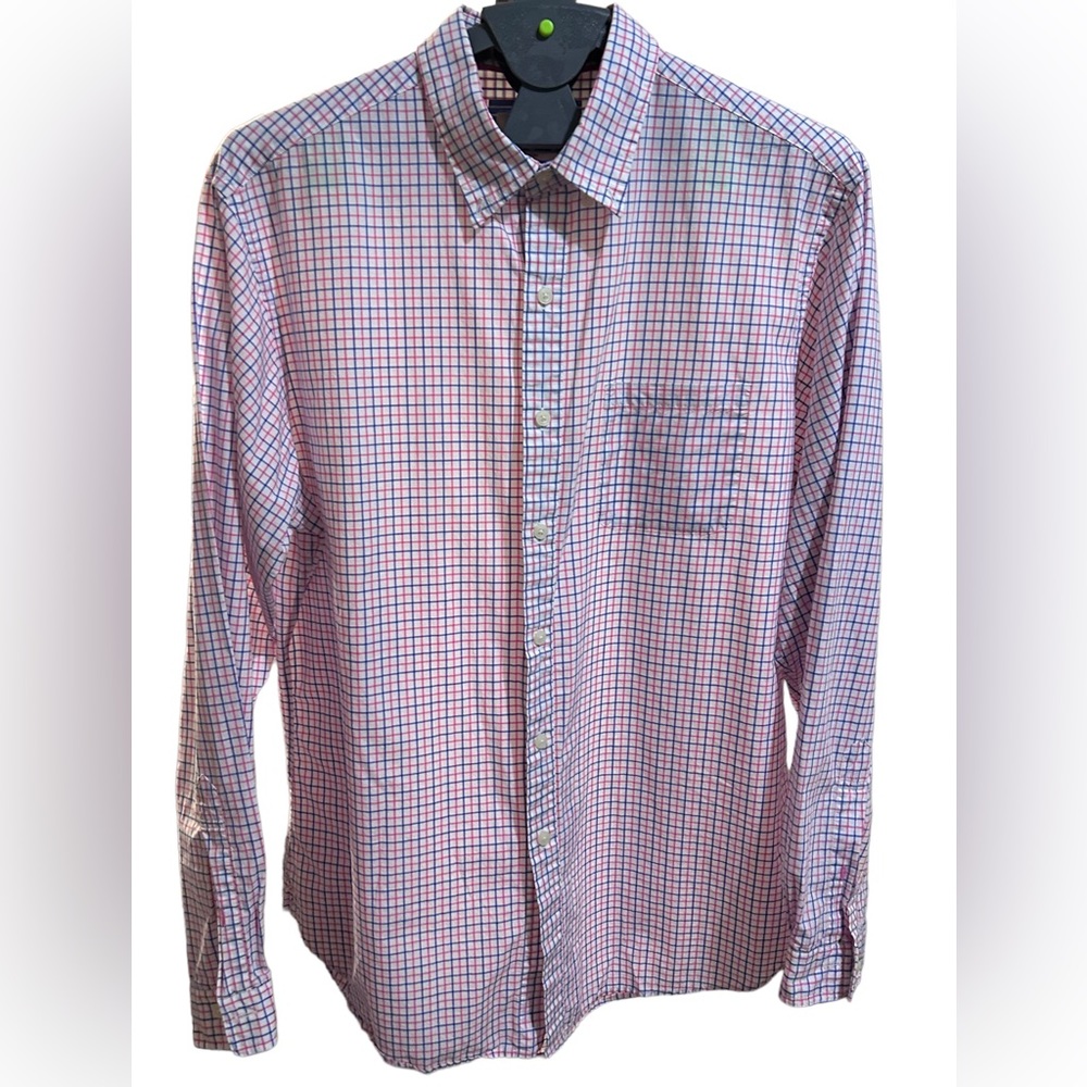 Brooks Brothers pink and blue plaid slim fit button down shirt size L